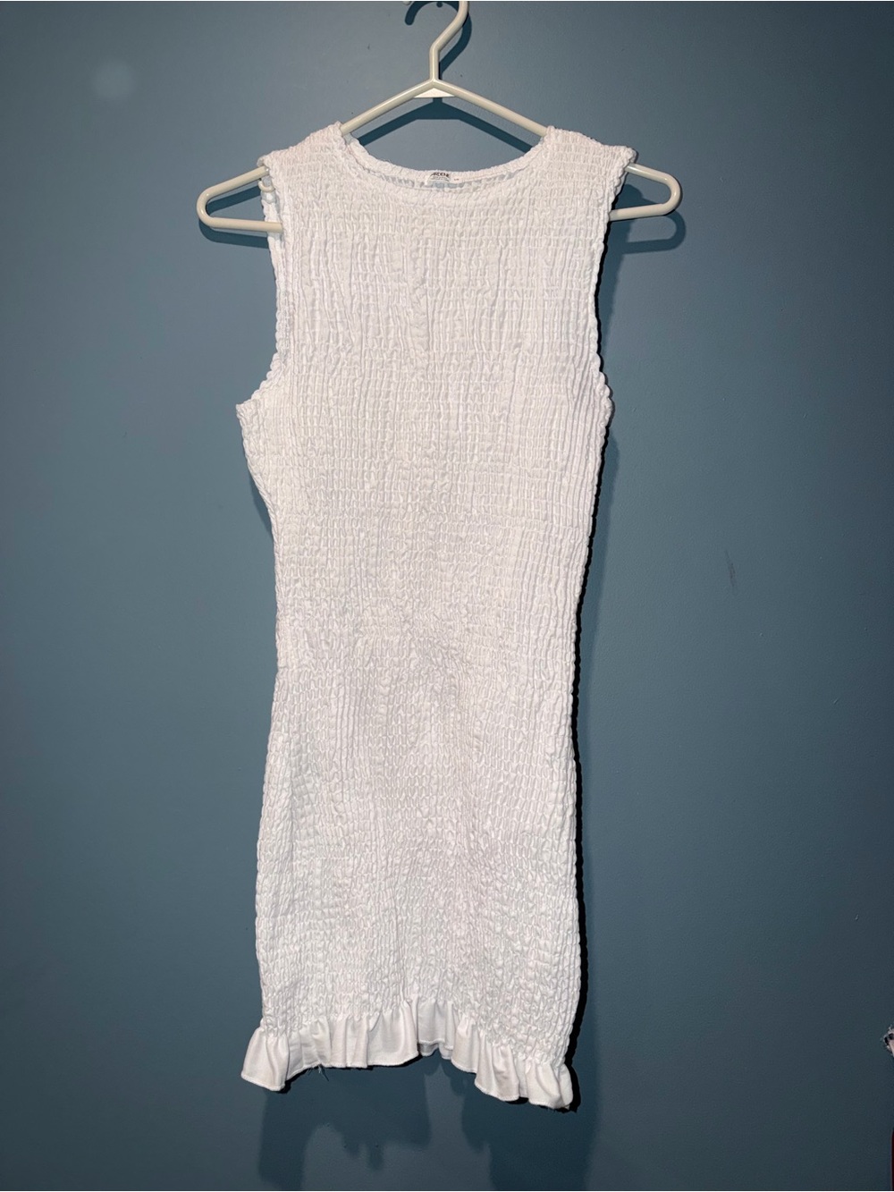 Ardene White Textured Sleeveless Mini Dress with Ruffle Hem